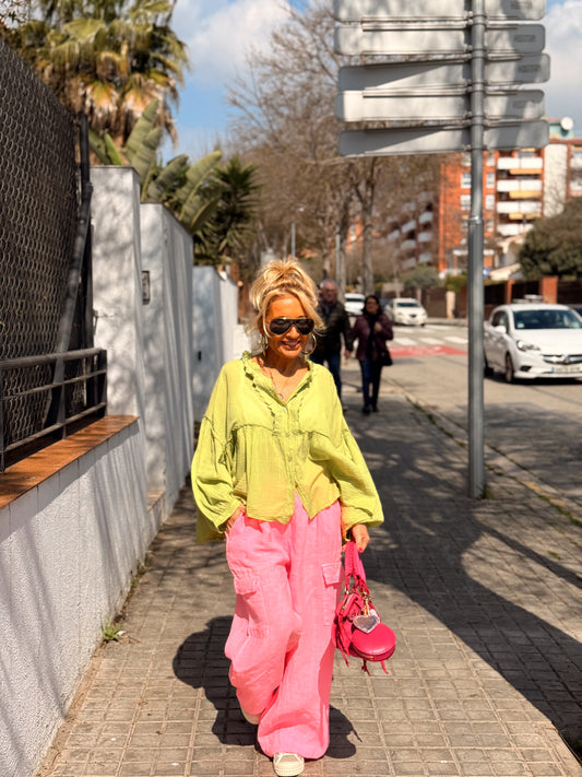 PANTALON LINO CARGO ROSA