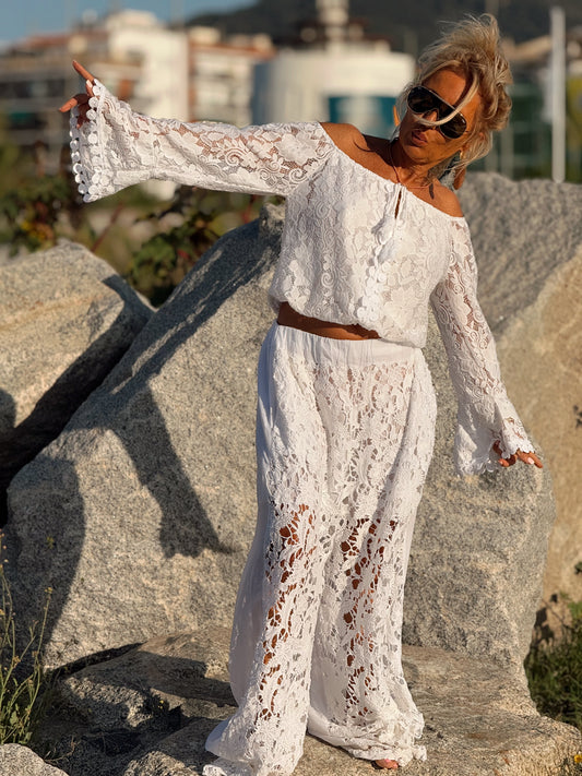 CONJUNTO PANTALÓN-BLUSA CHIARA LENCERO BLANCO