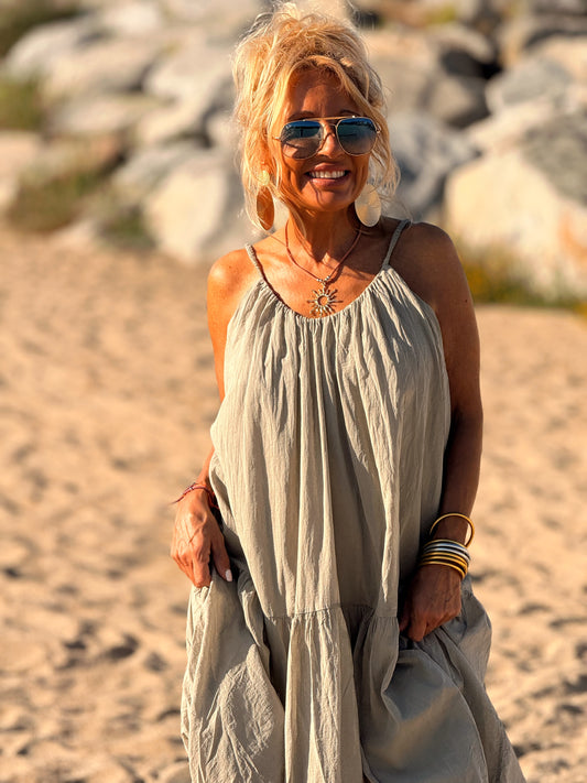 VESTIDO CORTO TULIPÁN TOPO