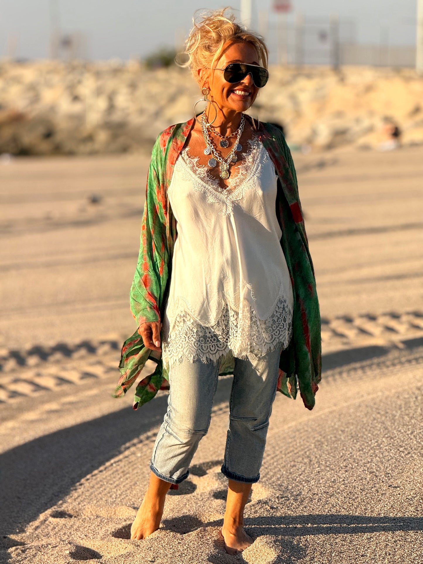 KIMONO CORTO ESTAMPADO MANGA LARGA CREPE DE SEDA MULTICOLOR