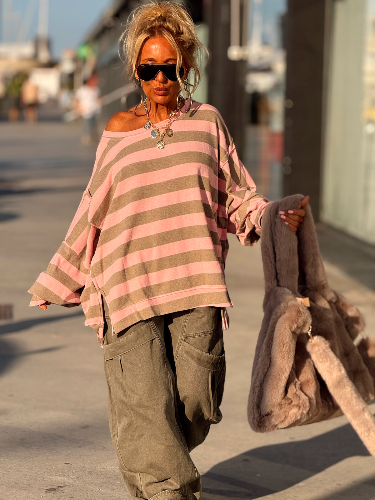 SUDADERA OVERSIZE RAYAS JUSTINE ROSA BABY