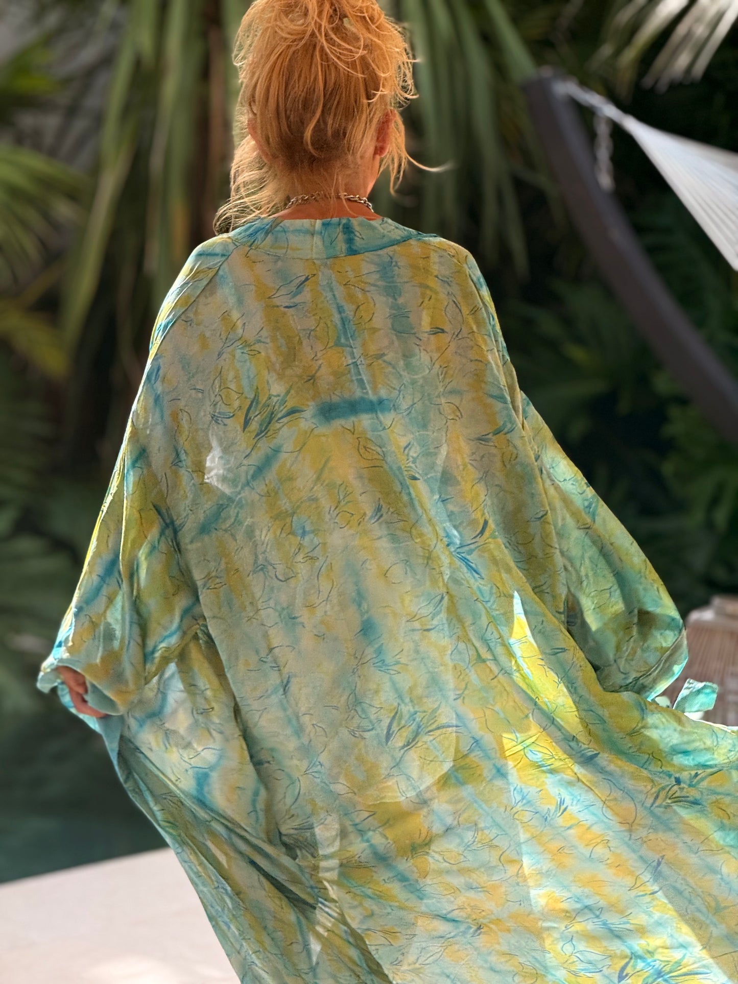 KIMONO ESTAMPADO MANGA 3/4 CREPE DE SEDA MULTICOLOR