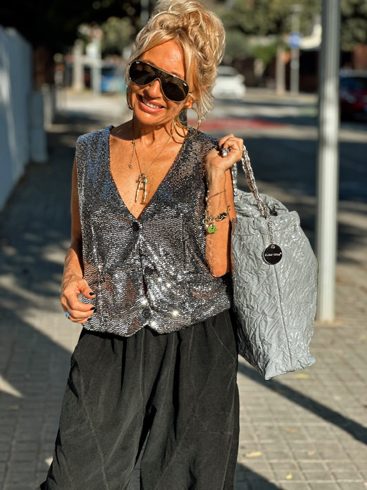 CHALECO LENTEJUELAS PLATEADO