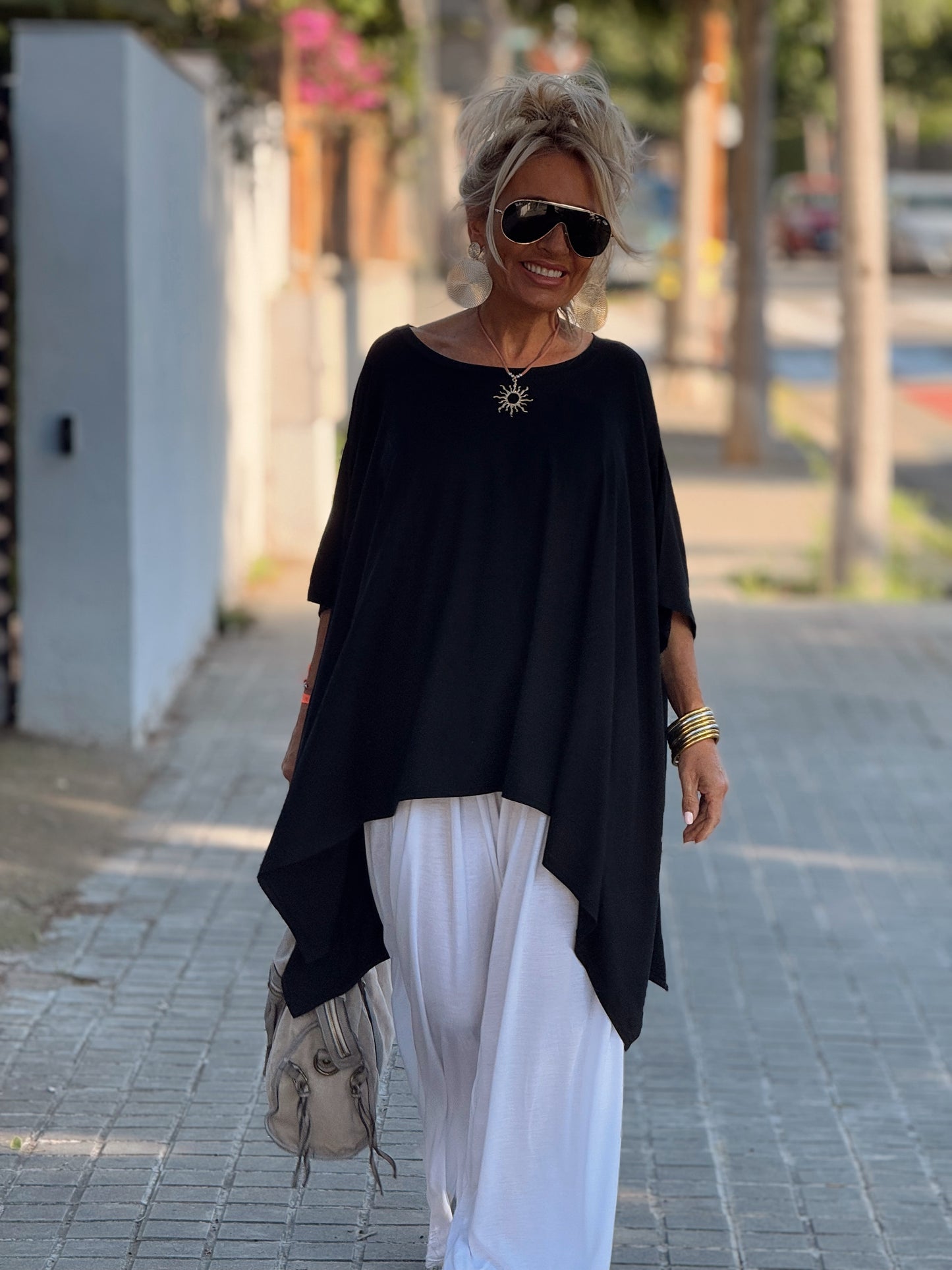CONJUNTO OVERSIZE PANTALÓN-TÚNICA JADE BLANCO-NEGRO