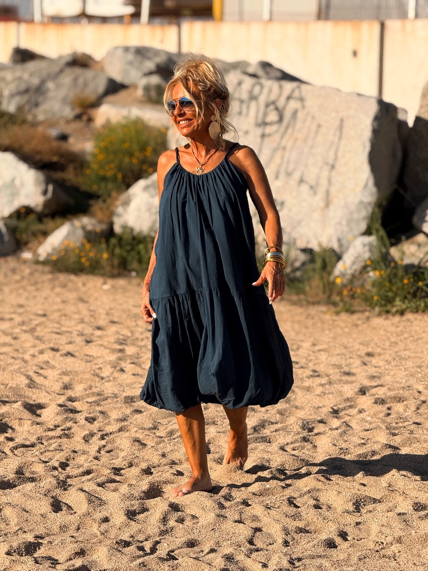 VESTIDO CORTO TULIPÁN AZUL MARINO