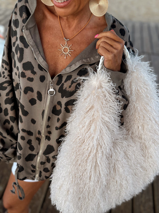 BOMBER OVERSIZE ANIMAL PRINT TOPO