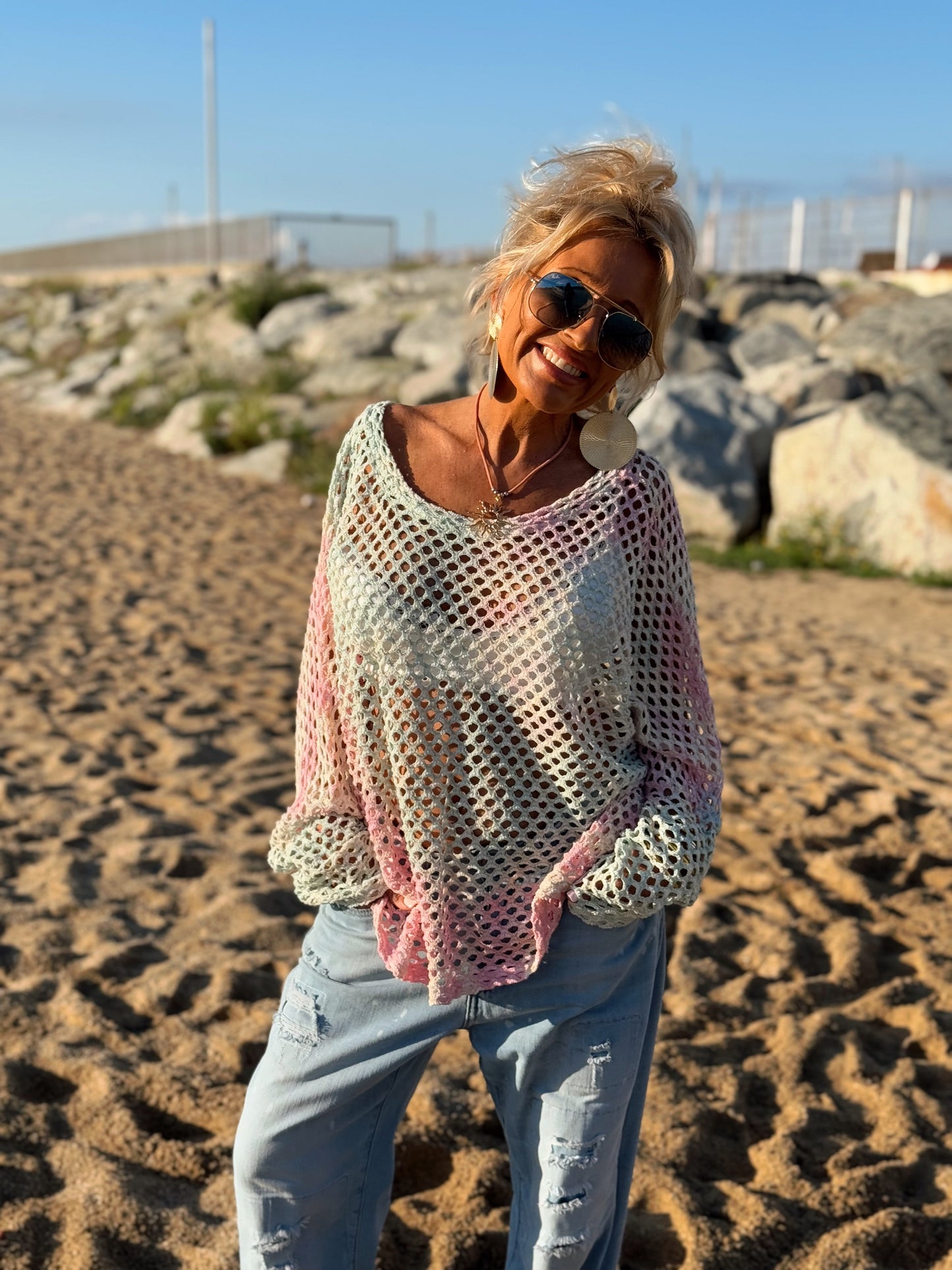 JERSEY AGUJEROS OVERSIZE TYE&DYE MENTA-ROSA