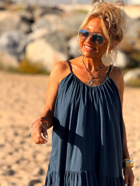 VESTIDO CORTO TULIPÁN AZUL MARINO