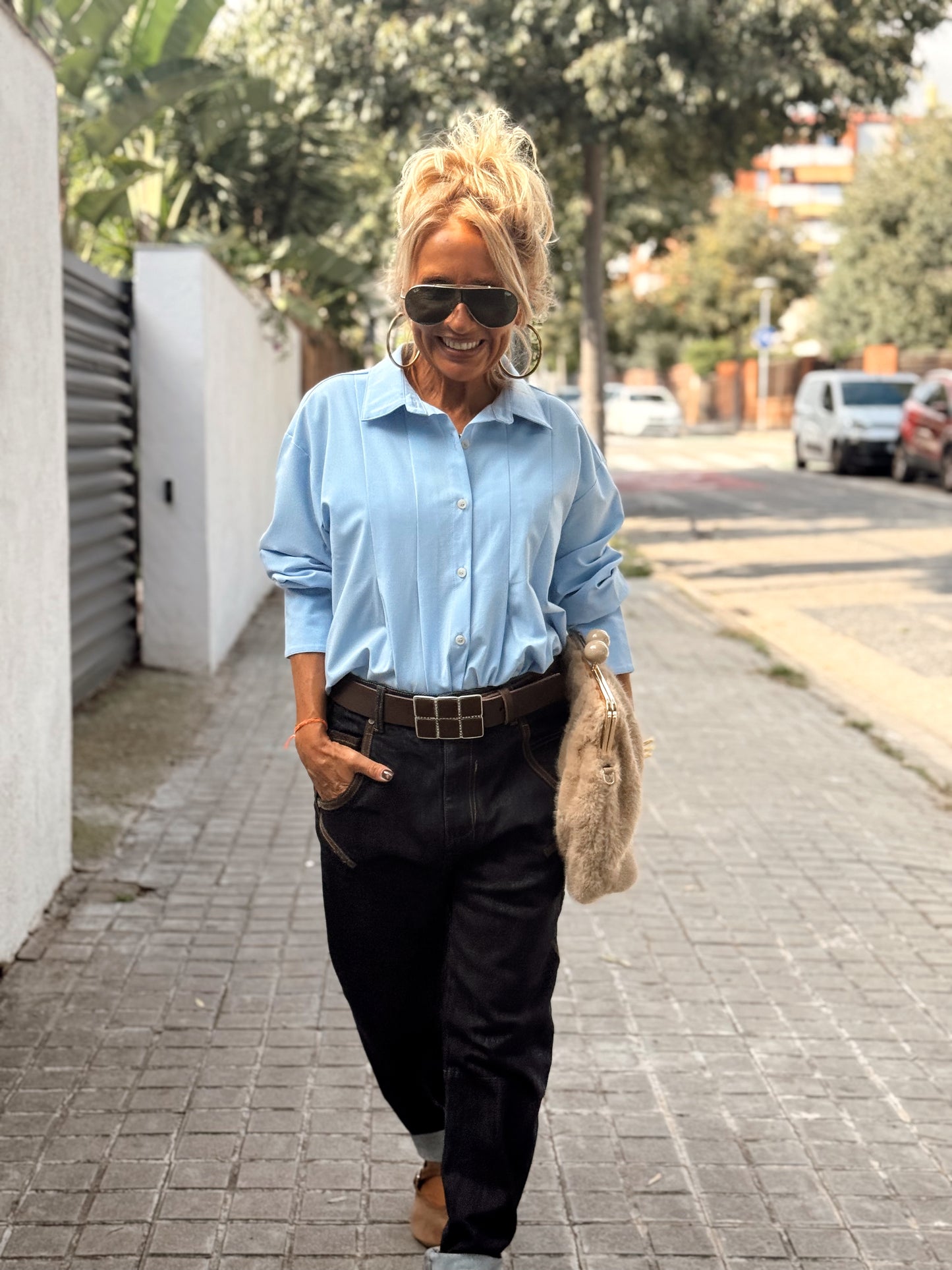 CINTURON BARCELONA DE CUADROS MARRÓN