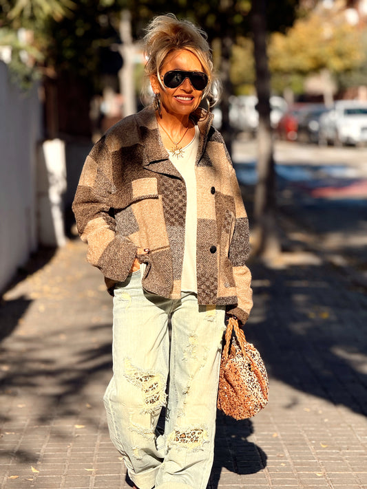 CHAQUETA CUADROS SHANNA MARRÓN