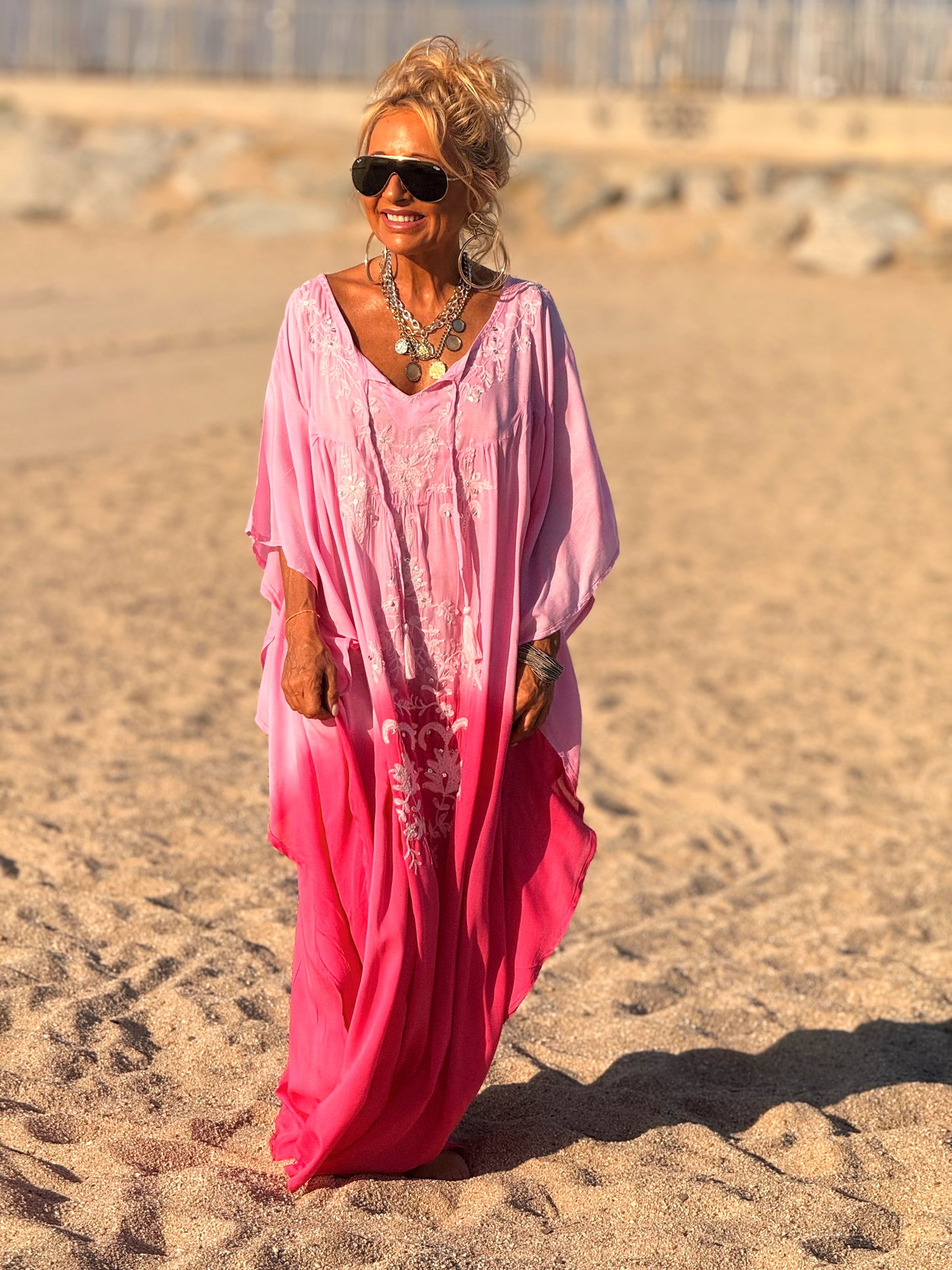 VESTIDO KAFTAN MALLORCA FRAMBUESA