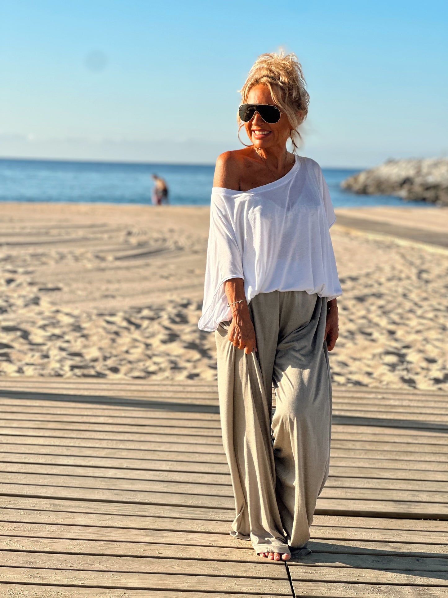 CONJUNTO OVERSIZE TÚNICA-PANTALON AMELIE BLANCO-TOPO