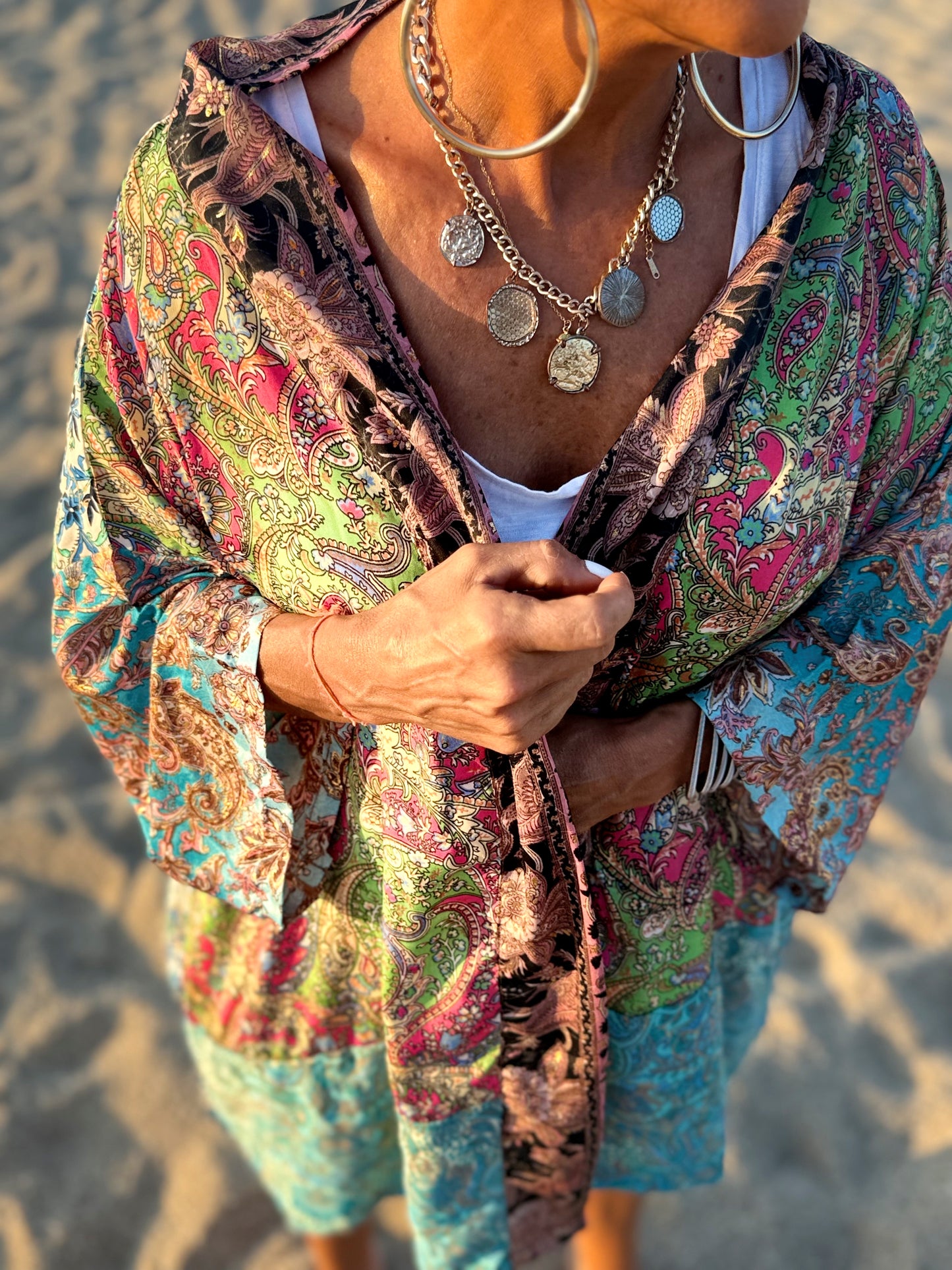 KIMONO CORTO ESTAMPADO MANGA 3/4 MULTICOLOR