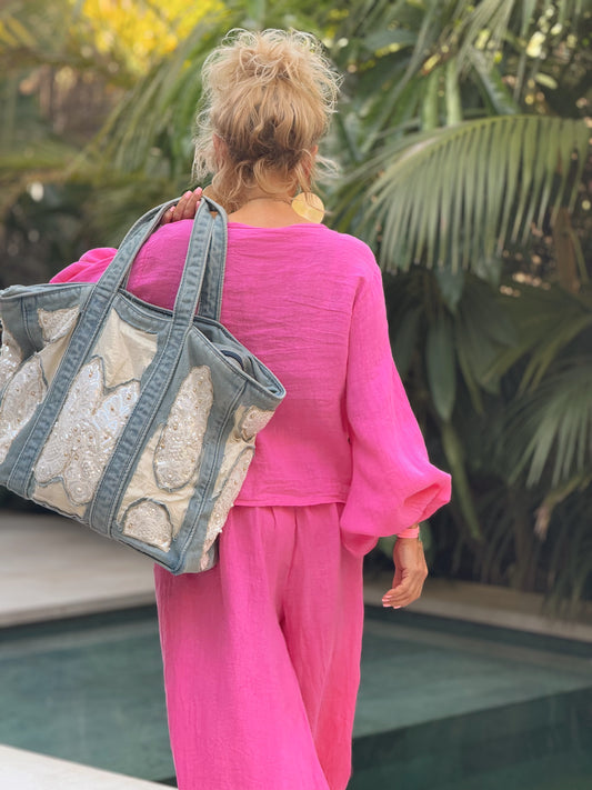 BOLSO XL BOHO-HIPPIE TEJANO-BLANCO