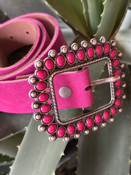 CINTURÓN PIEL PIEDRAS FUCSIA