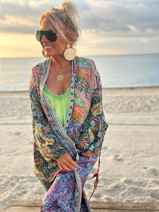 KIMONO ESTAMPADO MANGA ELÁSTICO MULTICOLOR