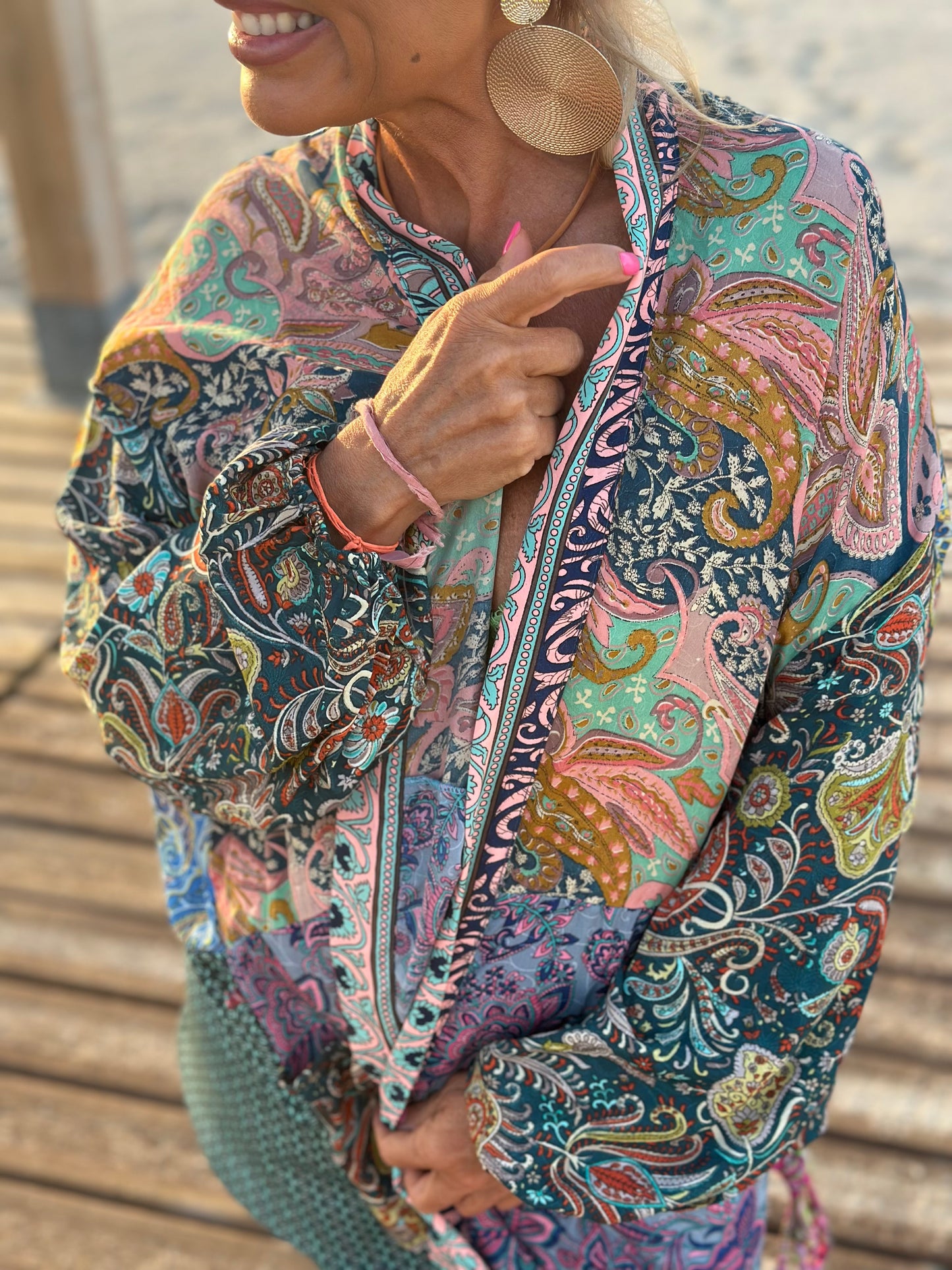 KIMONO ESTAMPADO MANGA ELÁSTICO MULTICOLOR