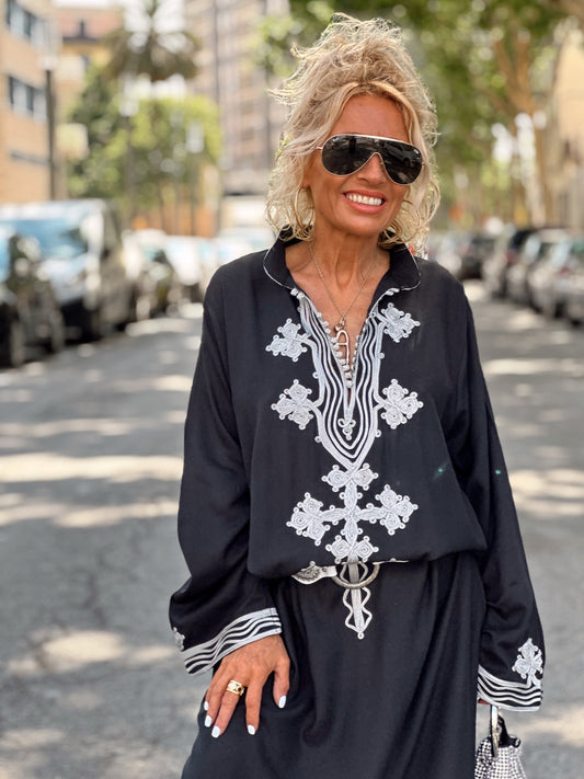 VESTIDO LONG JAD NEGRO-BLANCO