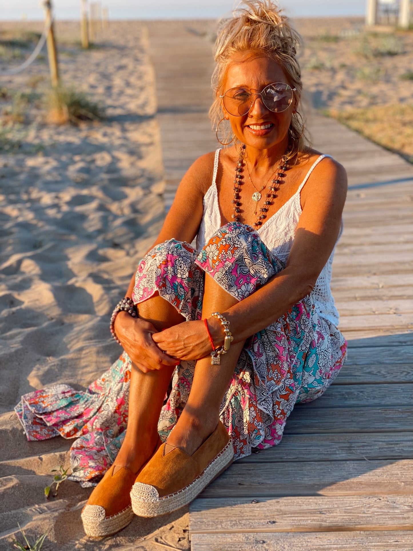 FALDA LARGA ESTAMPADA JANE TURQUESA