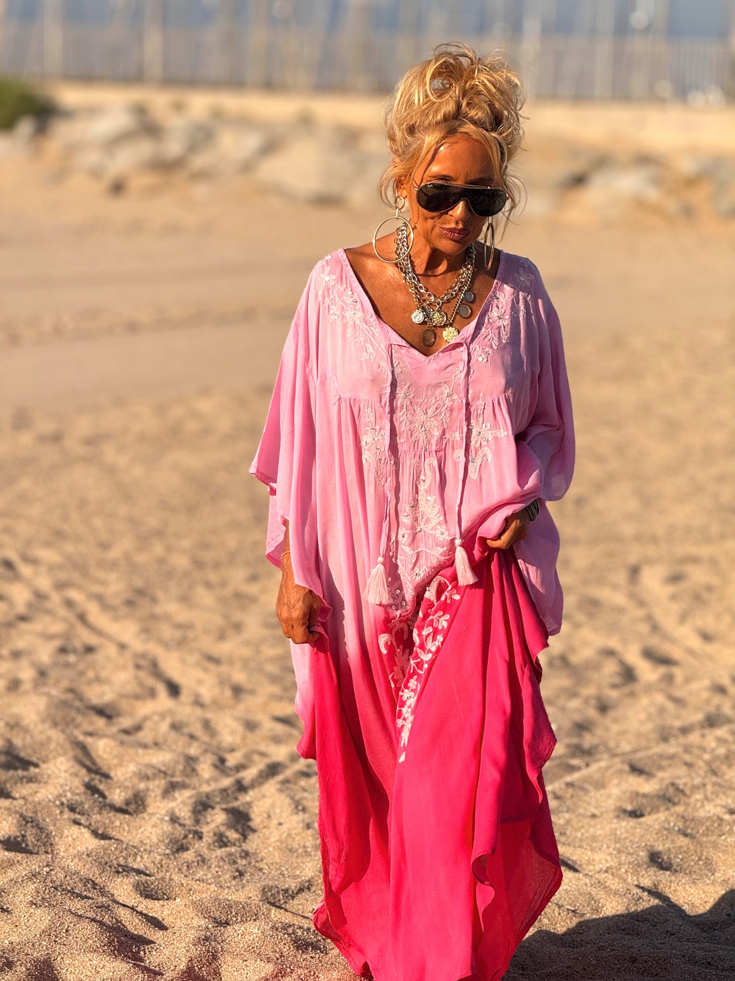 VESTIDO KAFTAN MALLORCA FRAMBUESA