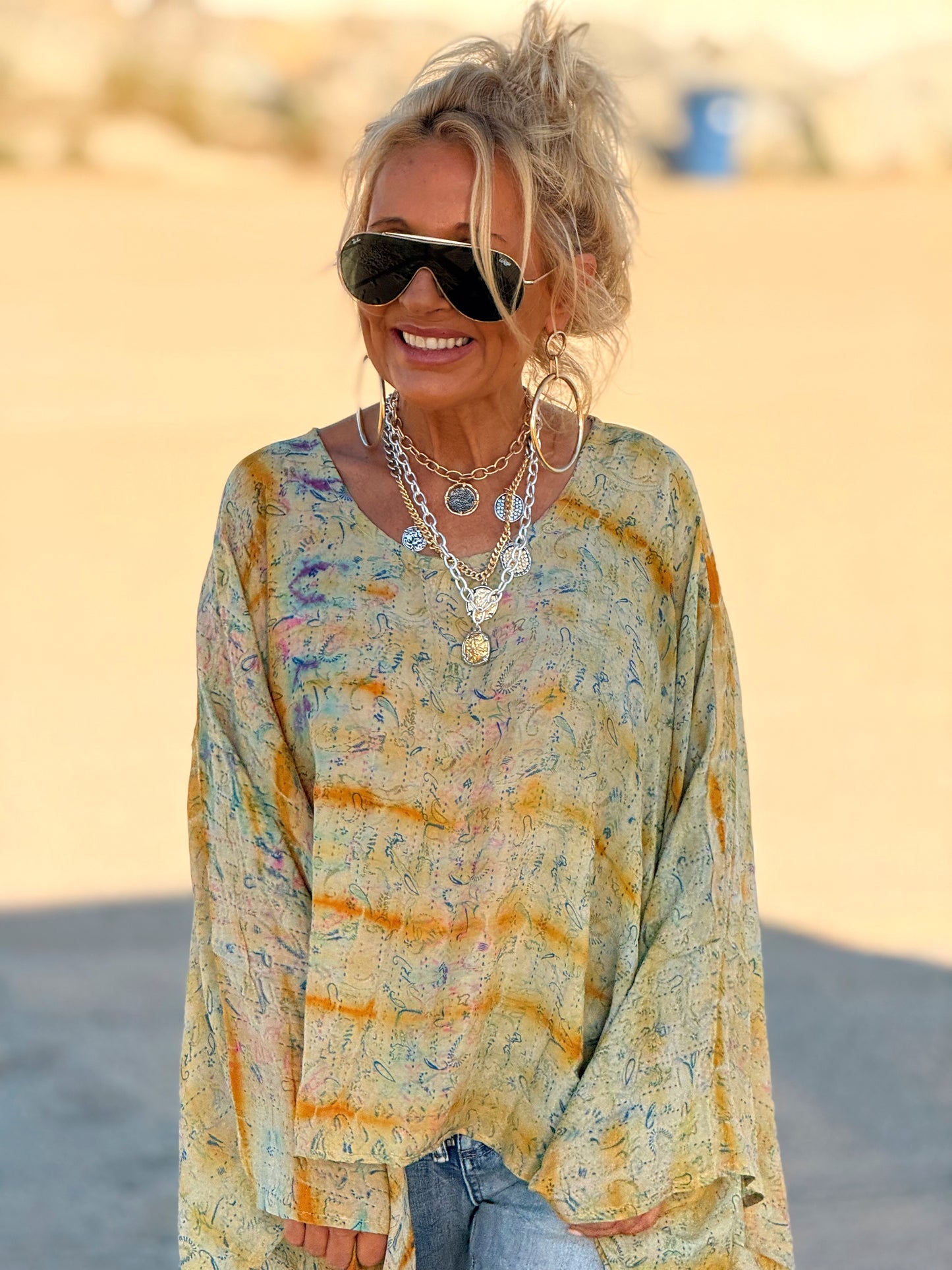 BLUSA-CAPA ESTAMPADO CREPE DE SEDA INDY MULTICOLOR