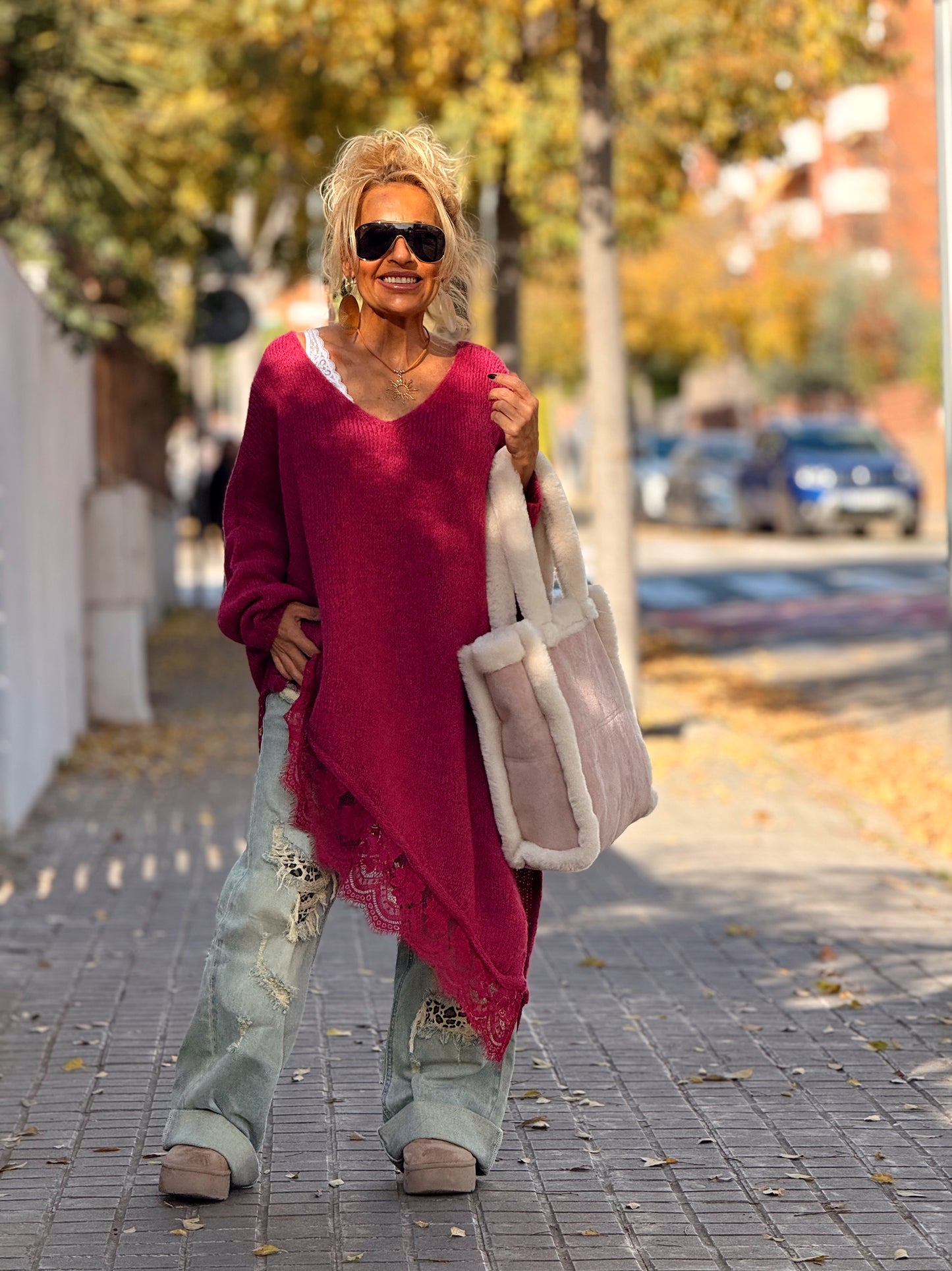 JERSEY SUPER OVERSIZE ASIMÉTRICO CON LENCERO MULTICOLOR