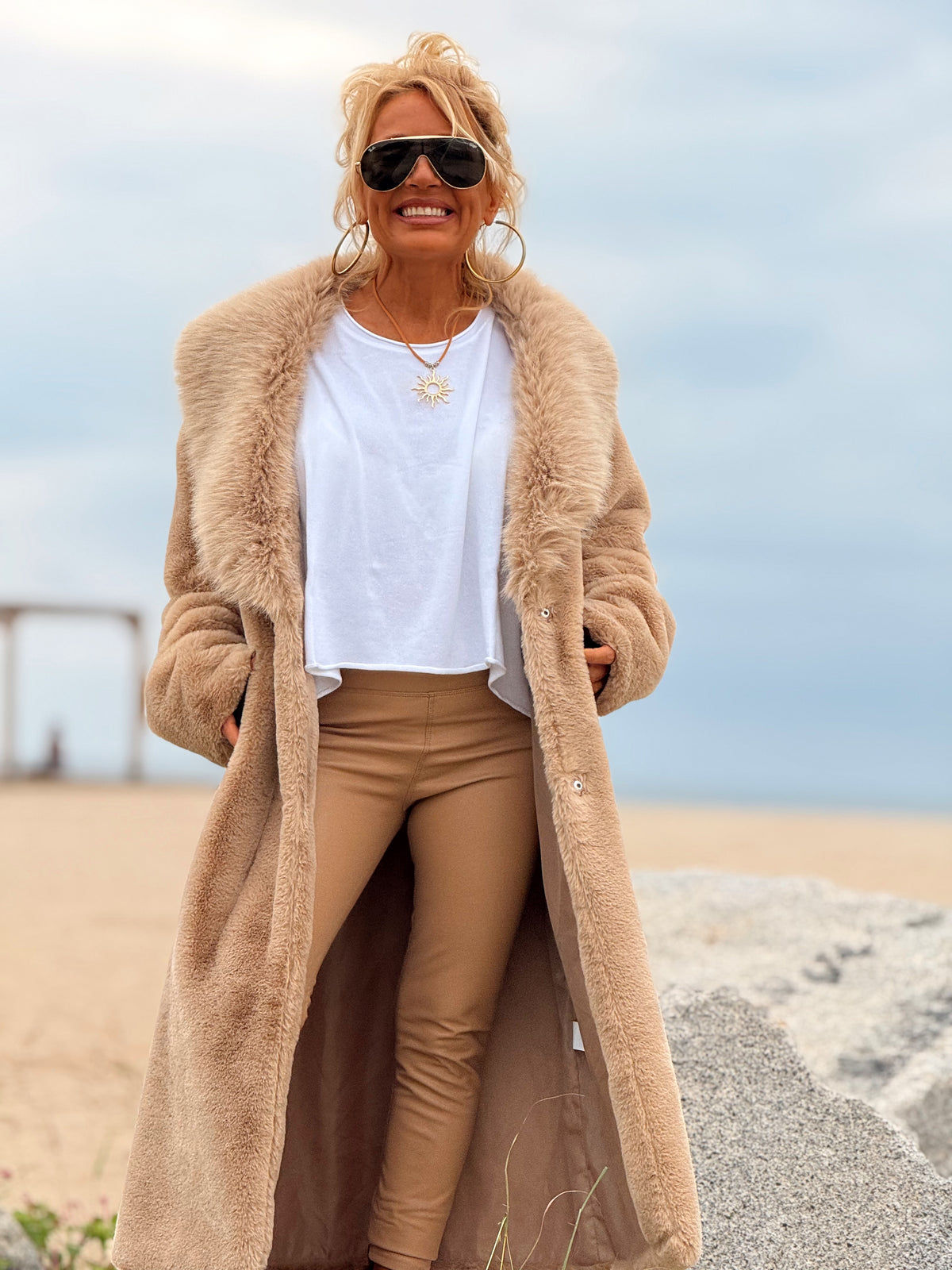 CHAQUETA LARGA DE PELO SINTÉTICO SANDRO MULTICOLOR