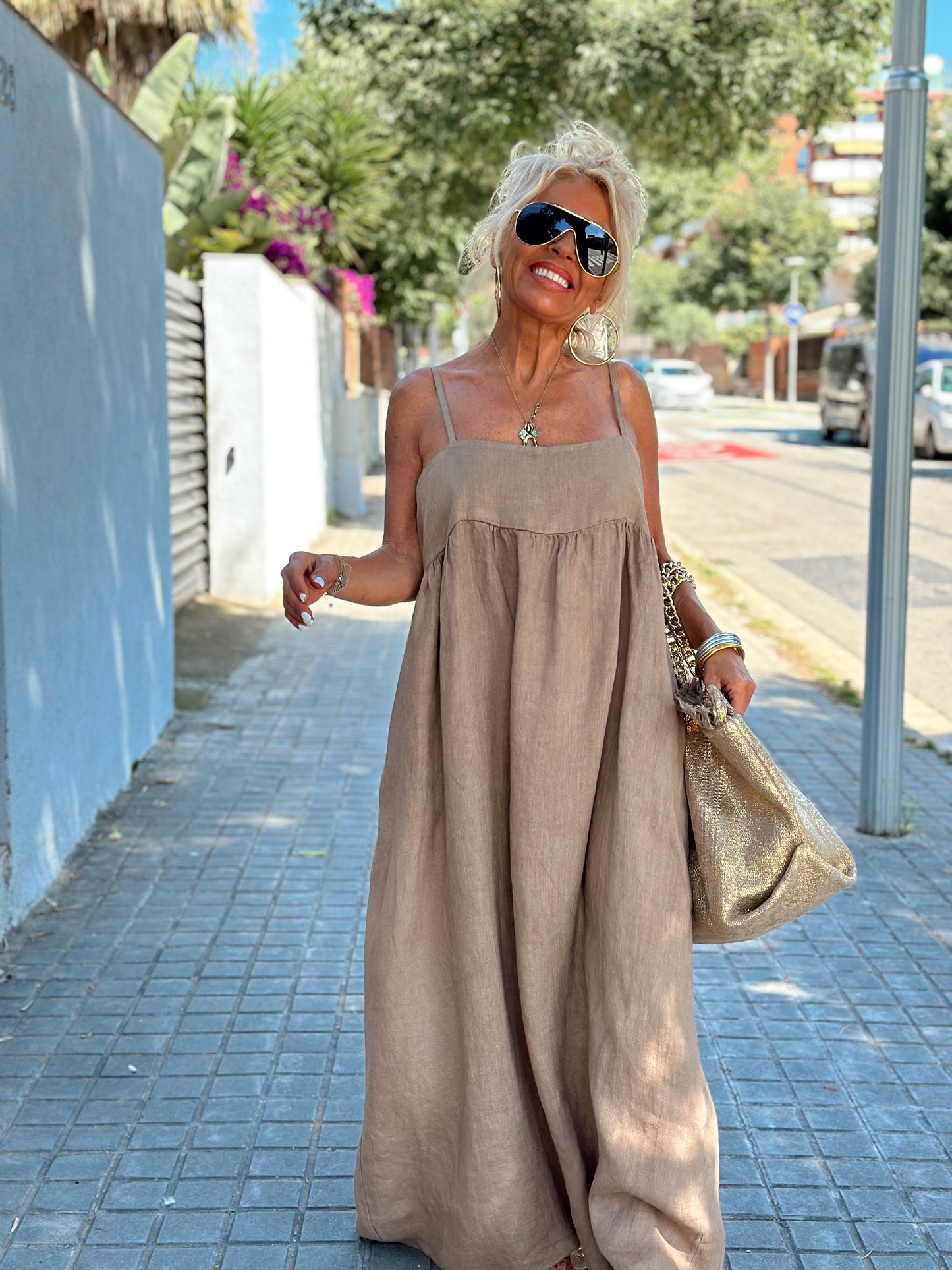 VESTIDO LINO AJUSTABLE CAMEL