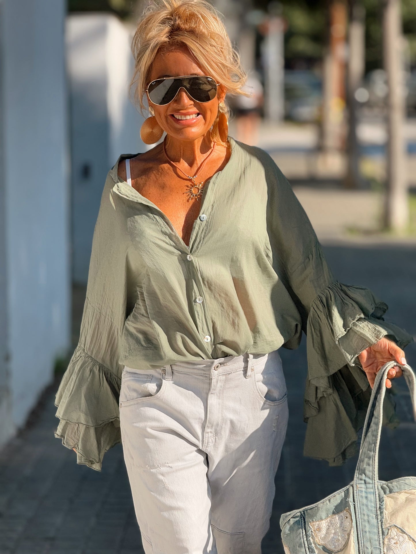 BLUSA BOHEMIAN MANGA VOLANTES KAKI