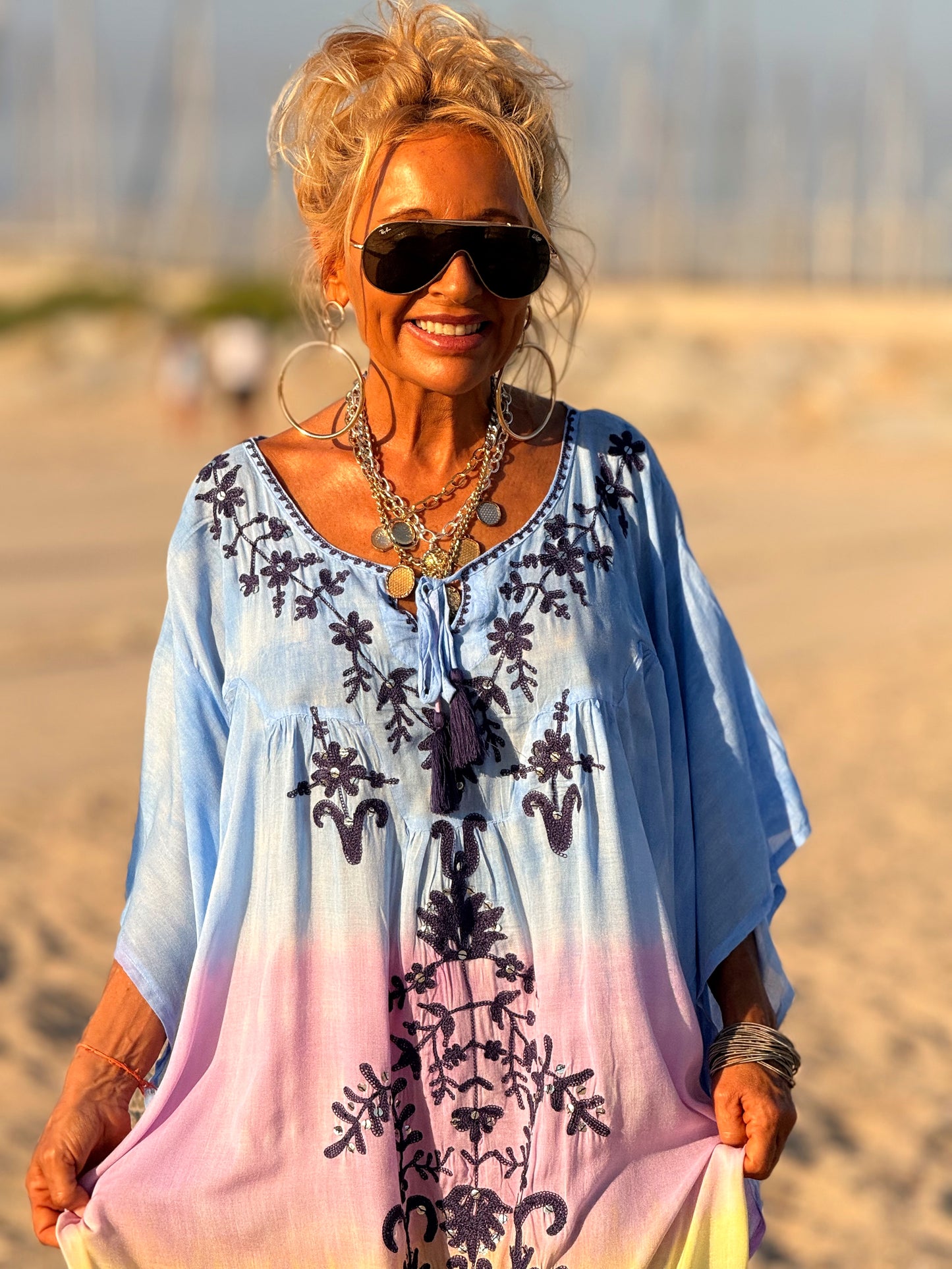 VESTIDO KAFTAN SUPER OVERSIZE IBIZA CELESTE