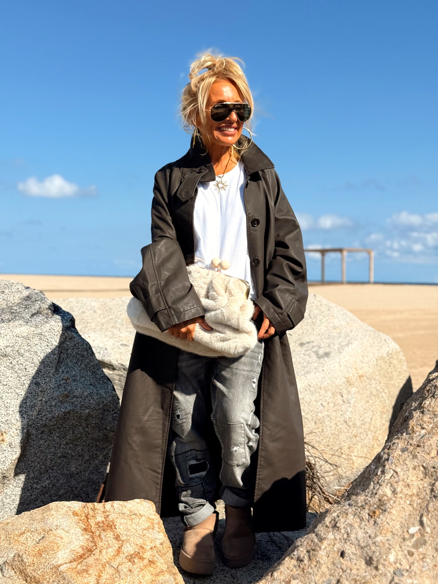 CHAQUETA LARGA POLIPIEL MULTICOLOR