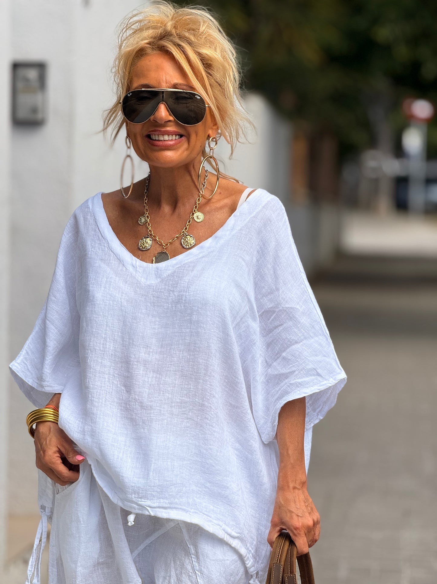 BLUSA LINO CON LAZOS LEILA MULTICOLOR