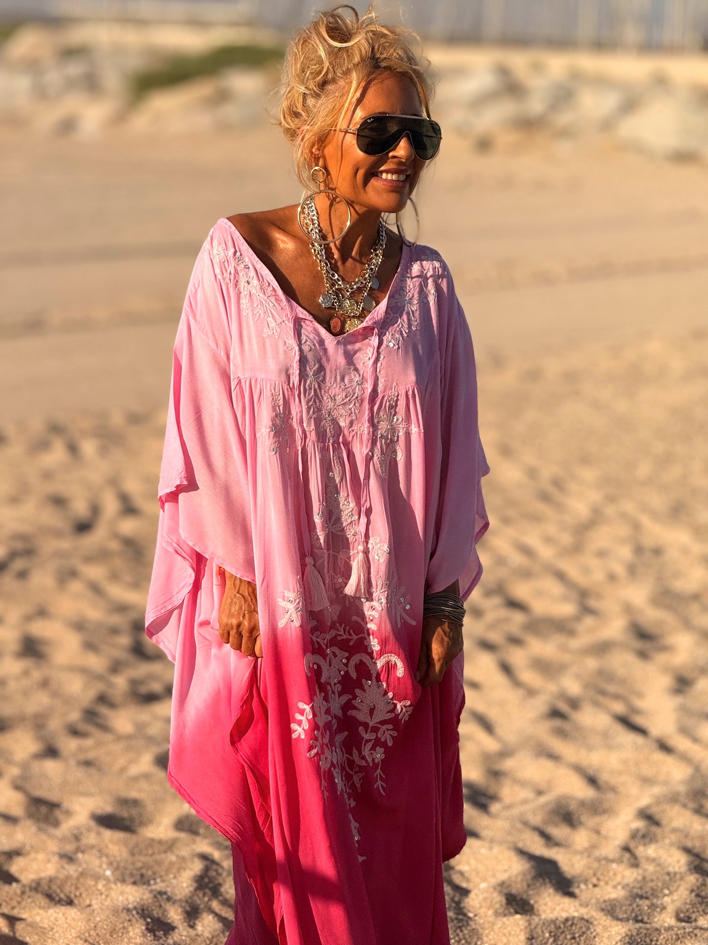 VESTIDO KAFTAN MALLORCA FRAMBUESA
