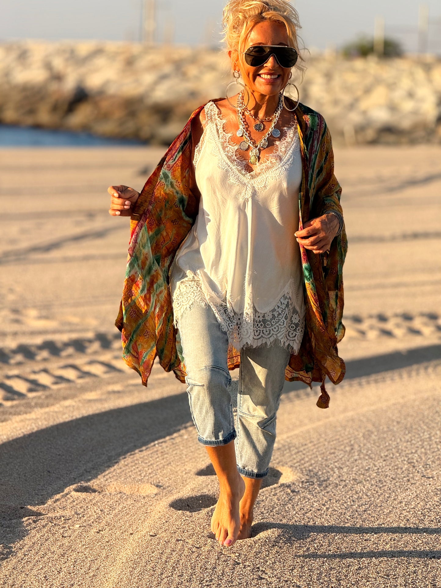 KIMONO CORTO ESTAMPADO MANGA LARGA CREPE DE SEDA MULTICOLOR
