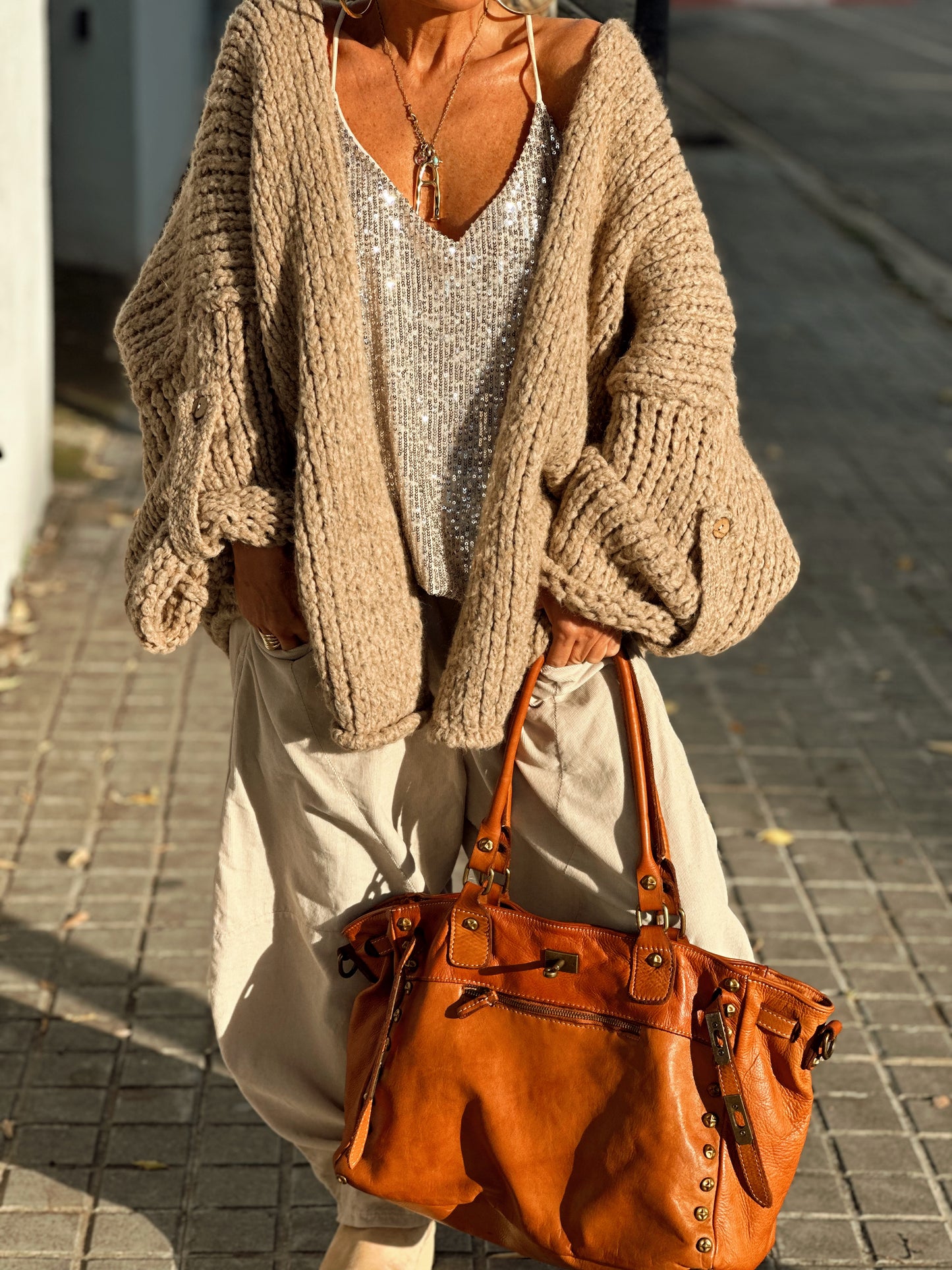 CHAQUETA DE PUNTO OVERSIZE LOUIS CAMEL