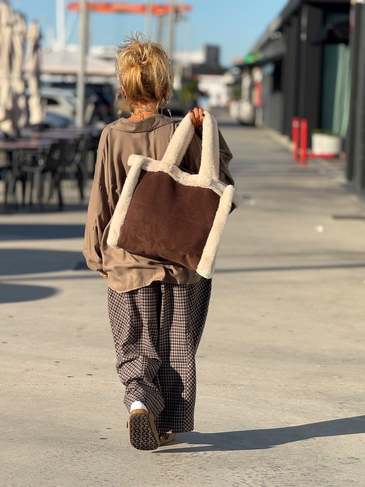 PANTALON OVERSIZE CUADROS LILIANA MARRÓN