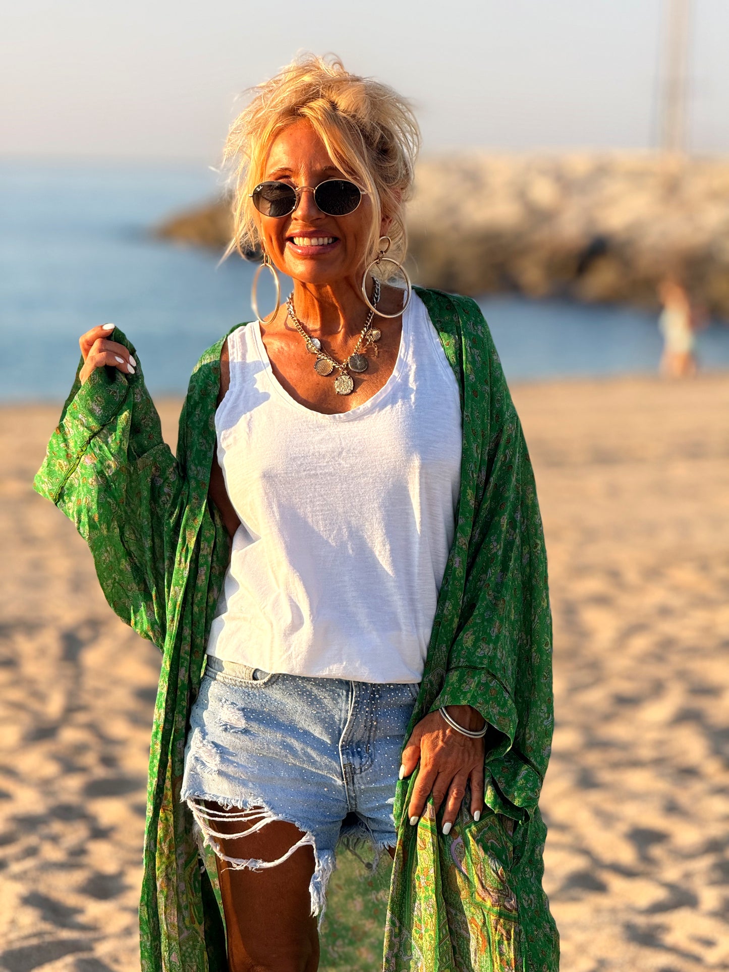 KIMONO ESTAMPADO MANGA LARGA CREPE DE SEDA MULTICOLOR