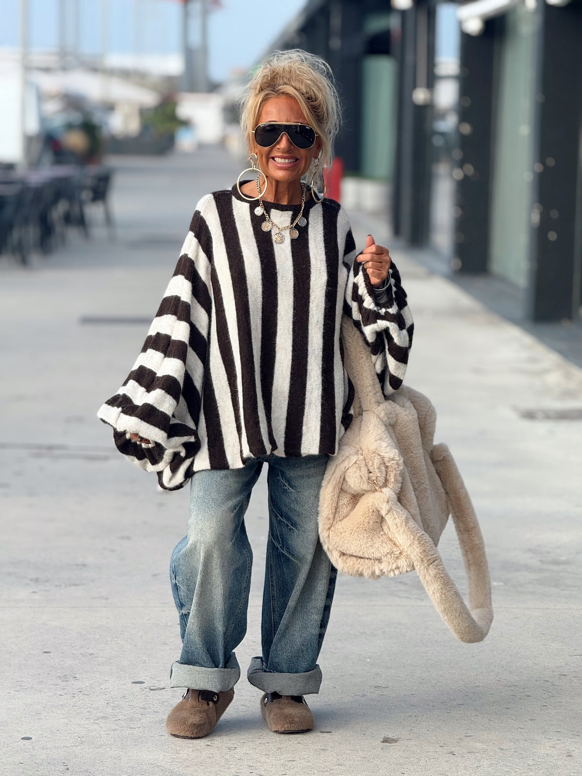 JERSEY OVERSIZE RAYAS MARRÓN