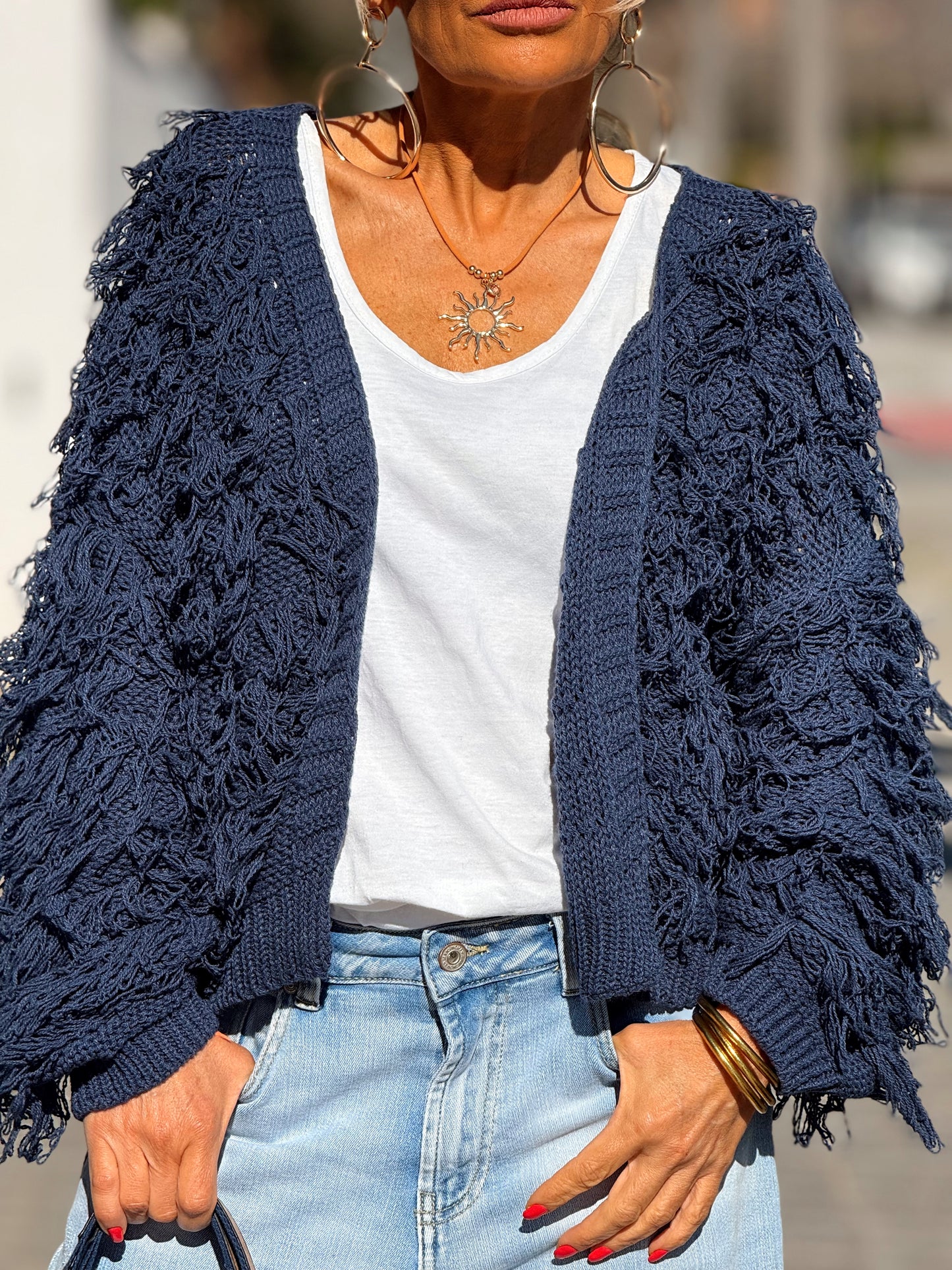 CARDIGAN CON FLECOS KEZIA MULTICOLOR