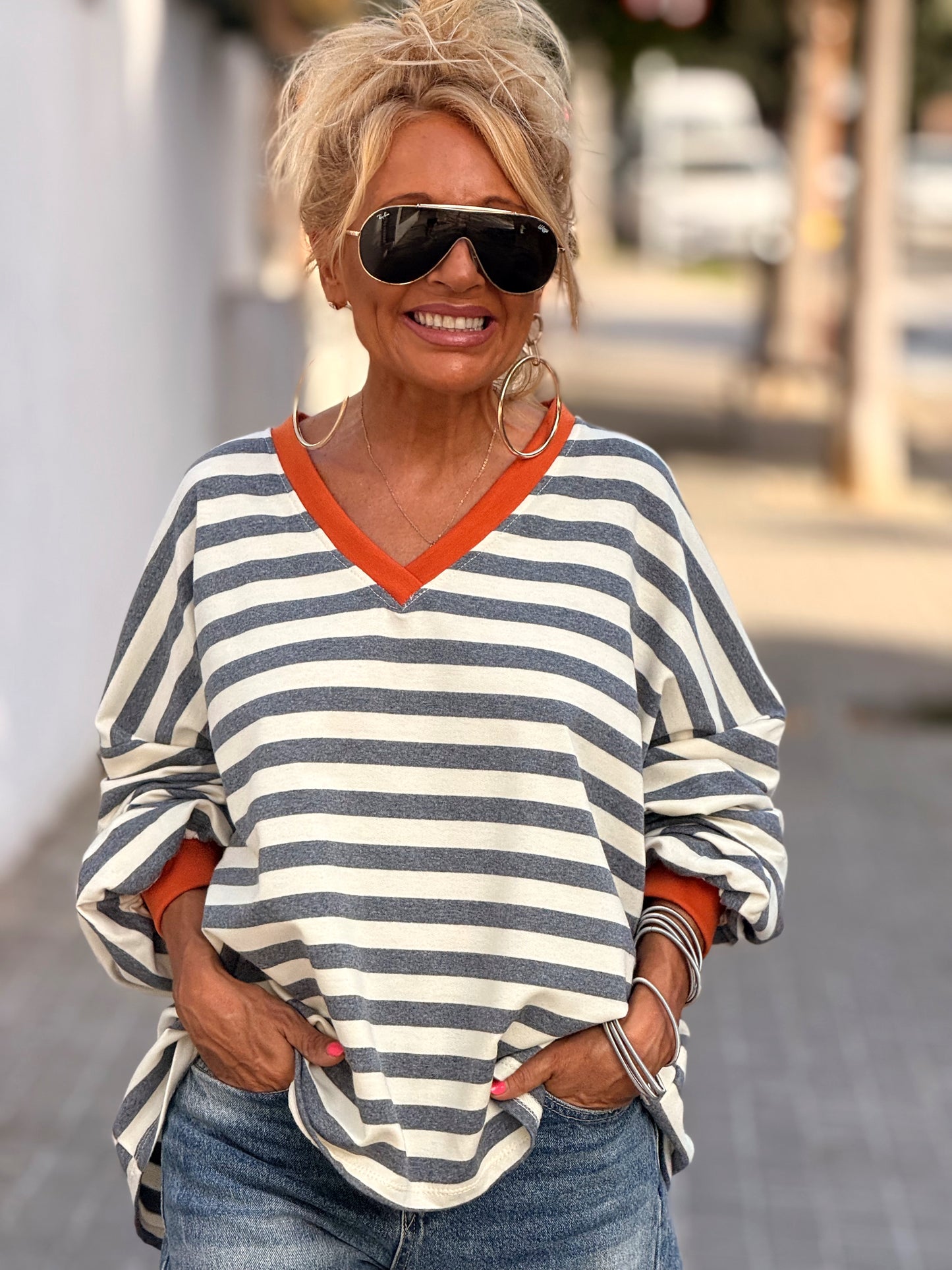 SUDADERA RAYAS GRIS