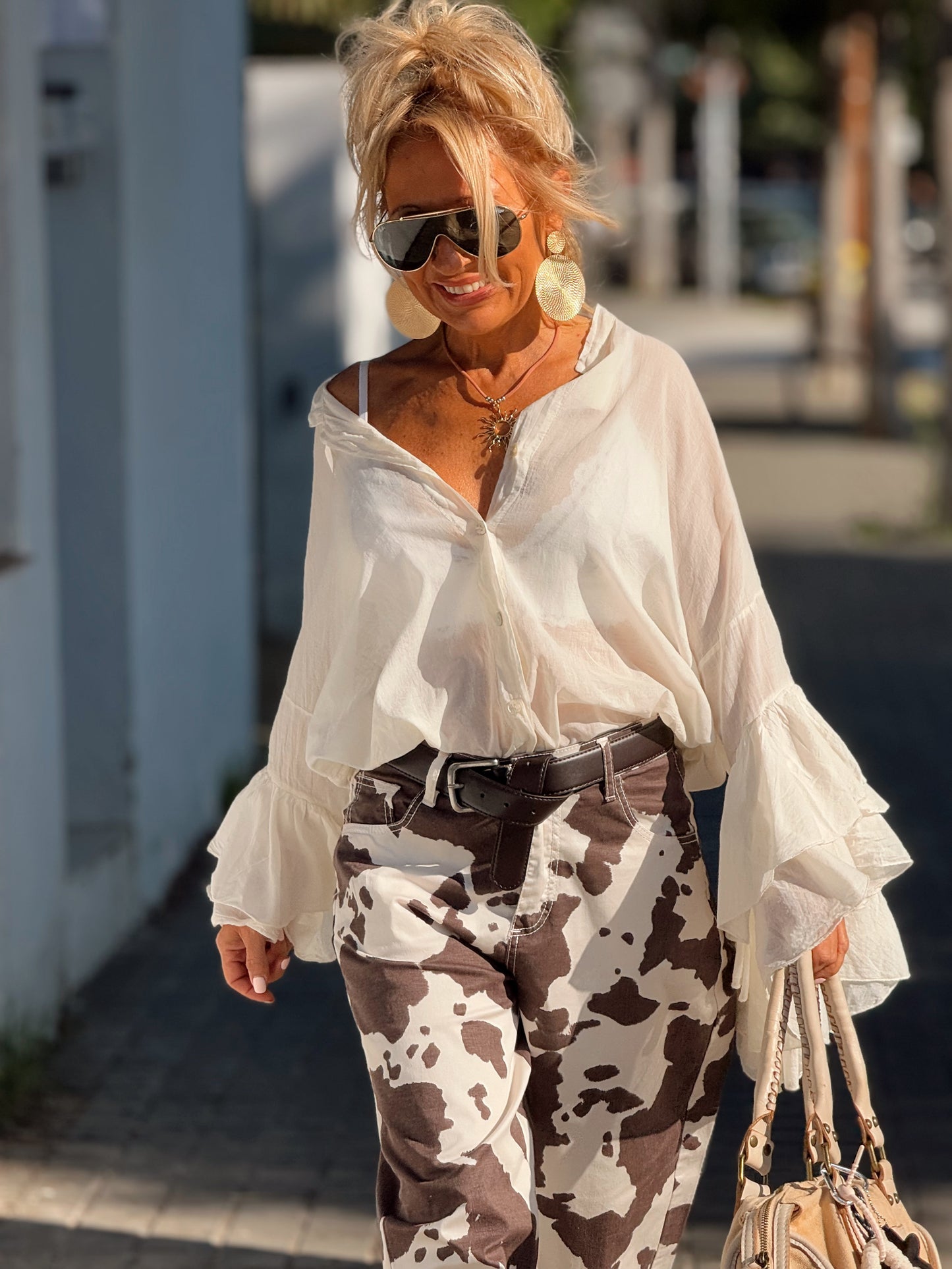 BLUSA BOHEMIAN MANGA VOLANTES VAINILLA