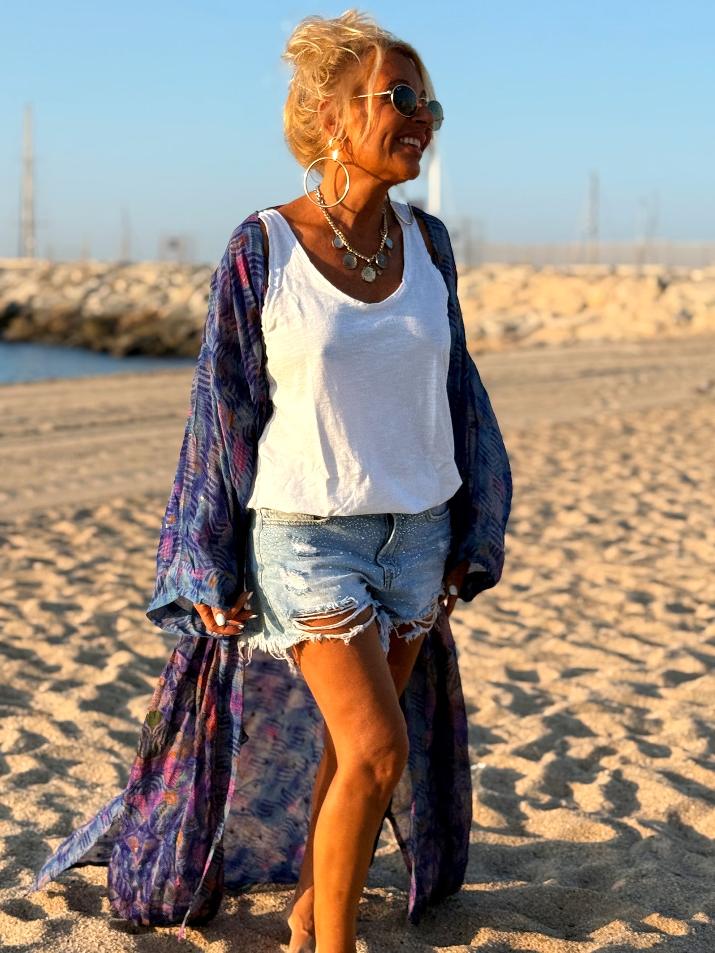 KIMONO ESTAMPADO MANGA LARGA CREPE DE SEDA MULTICOLOR