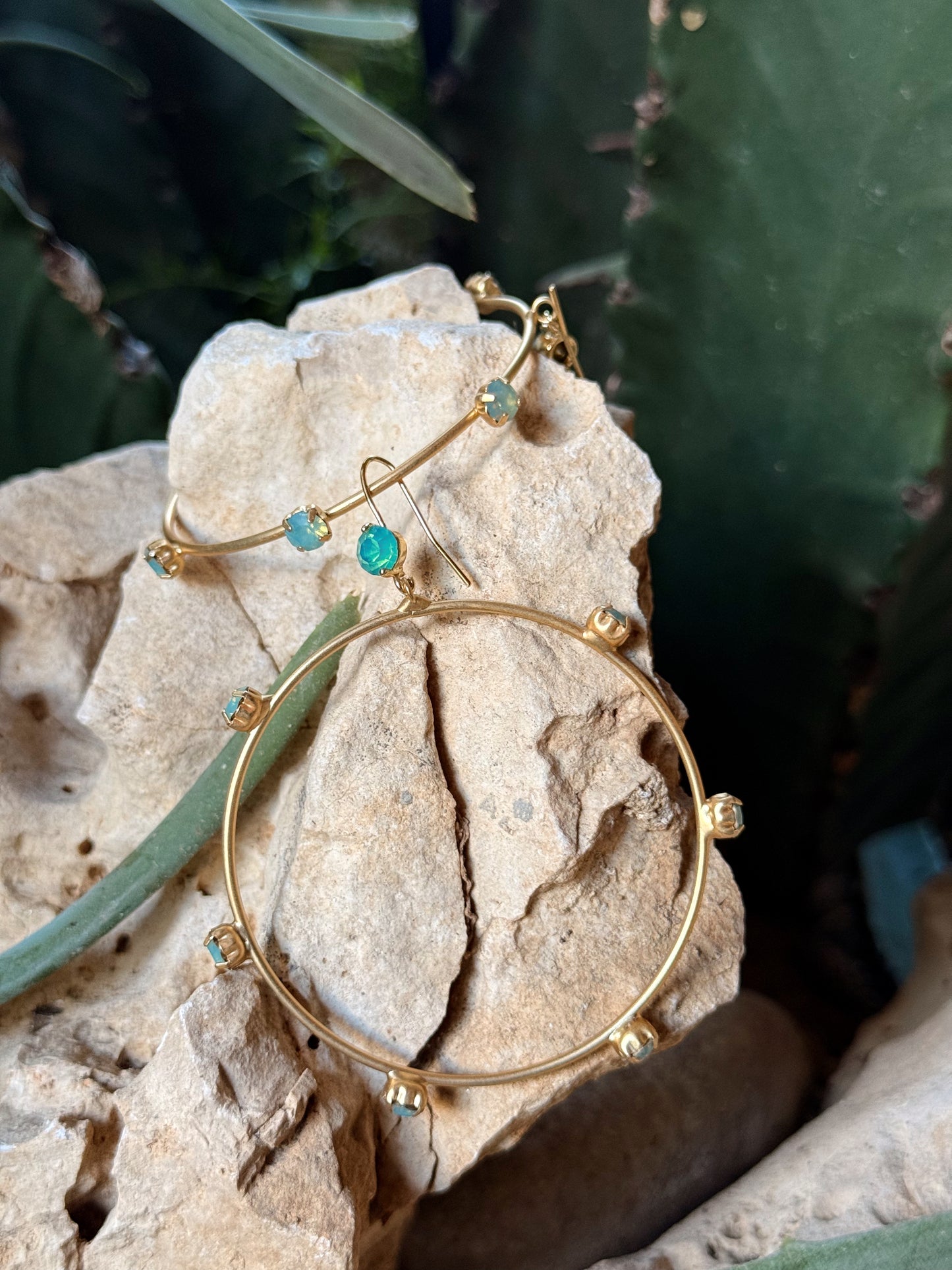 PENDIENTES CRISTAL DORADO TURQUESA