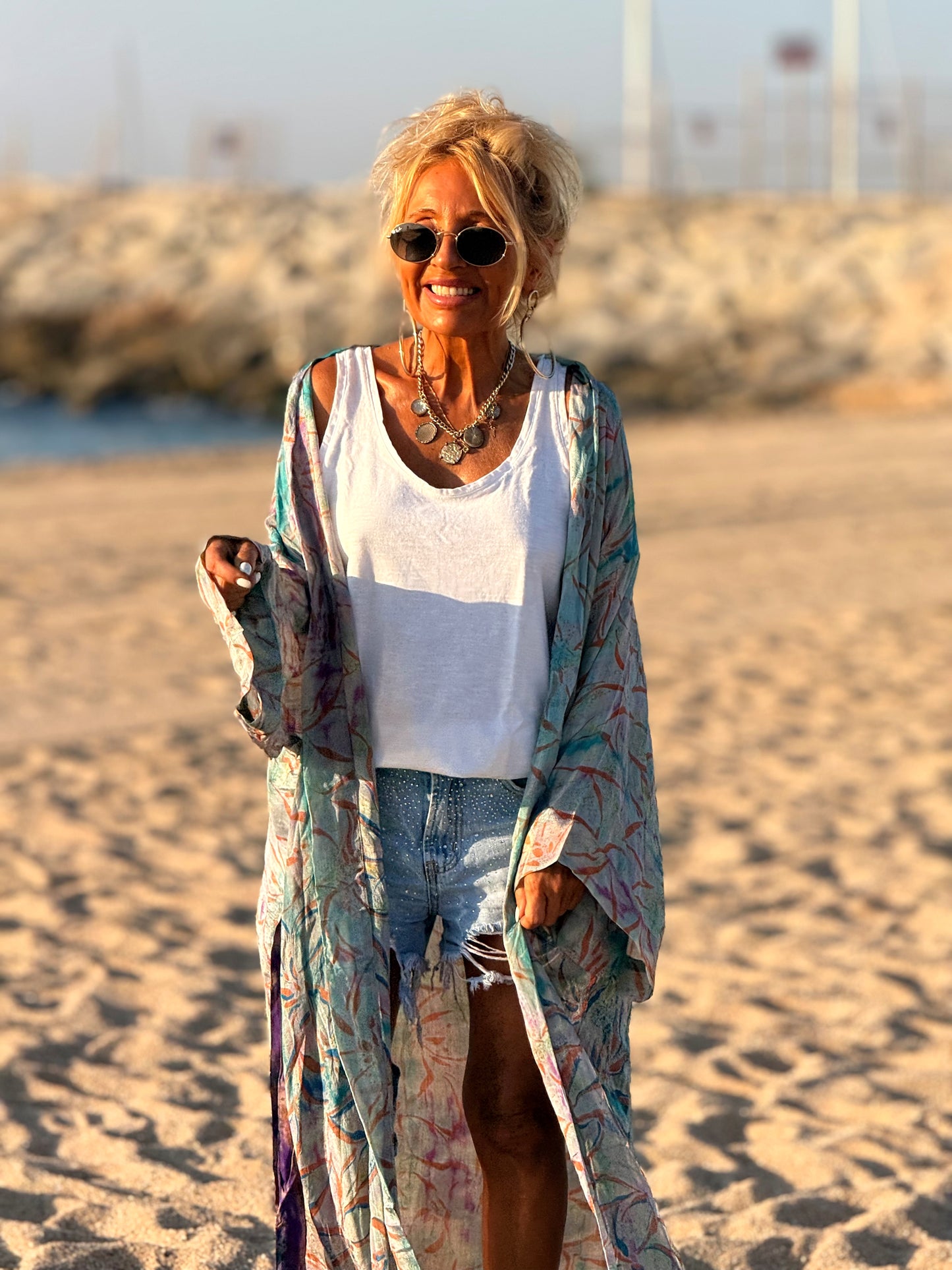 KIMONO ESTAMPADO MANGA LARGA CREPE DE SEDA MULTICOLOR