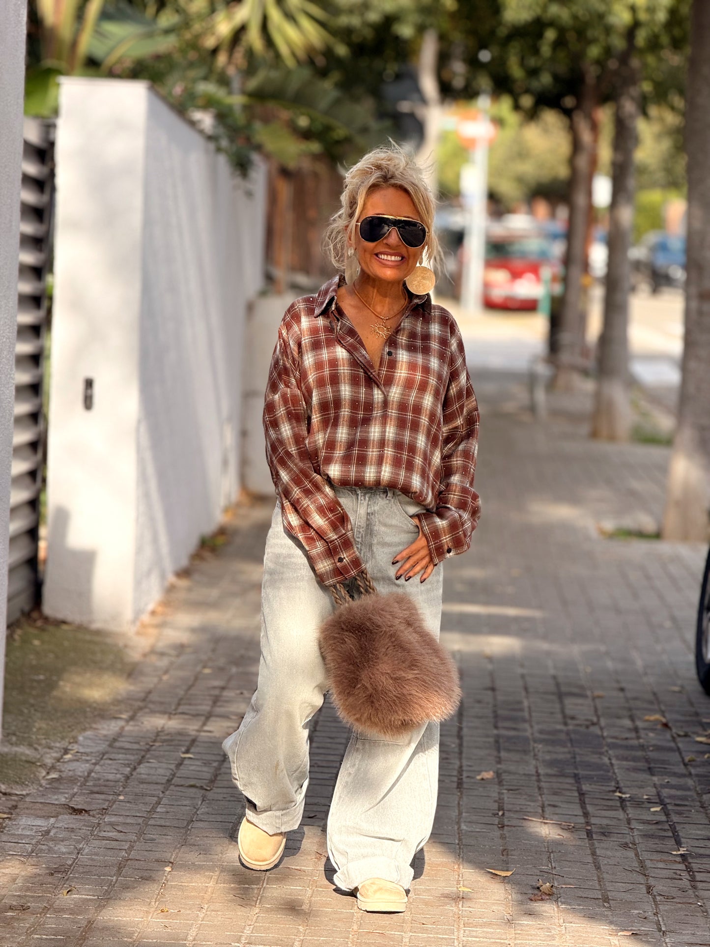 CAMISA OVERSIZE CUADROS MARRÓN