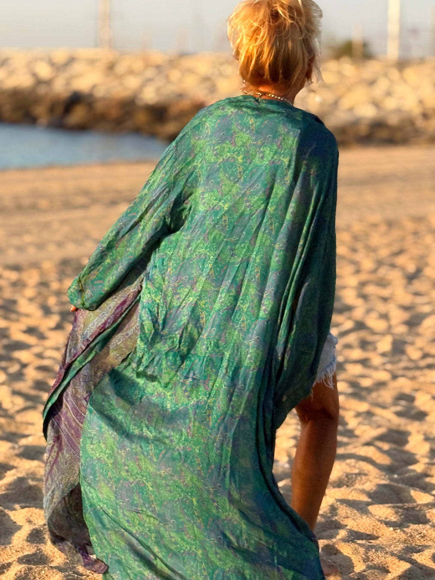 KIMONO ESTAMPADO MANGA 3/4 CREPE DE SEDA MULTICOLOR