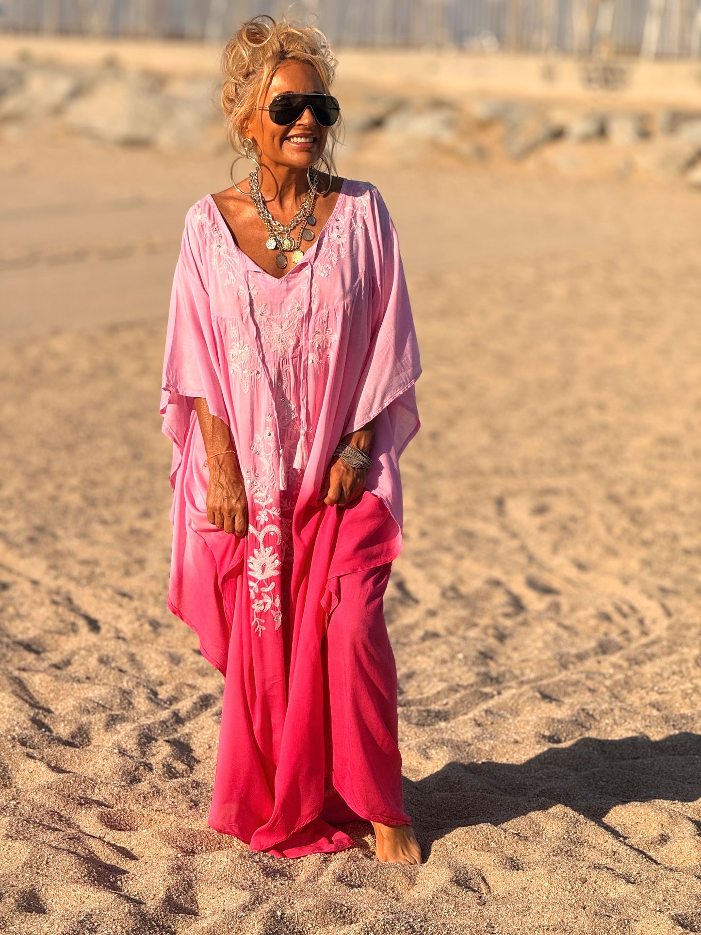 VESTIDO KAFTAN MALLORCA FRAMBUESA
