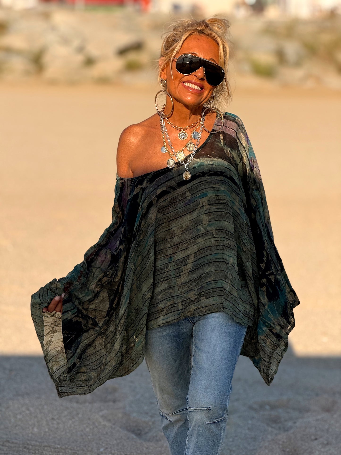 BLUSA-CAPA ESTAMPADO CREPE DE SEDA INDY MULTICOLOR