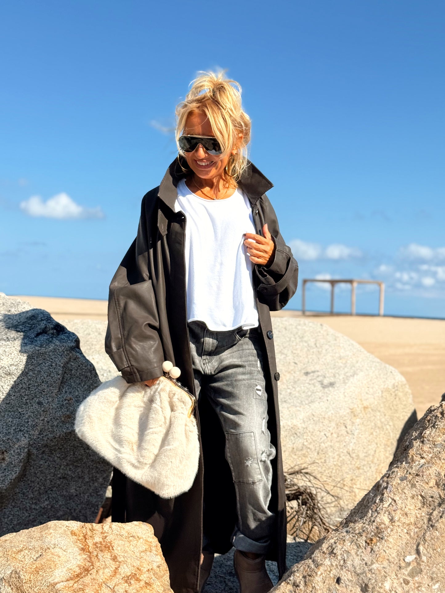 CHAQUETA LARGA POLIPIEL MULTICOLOR