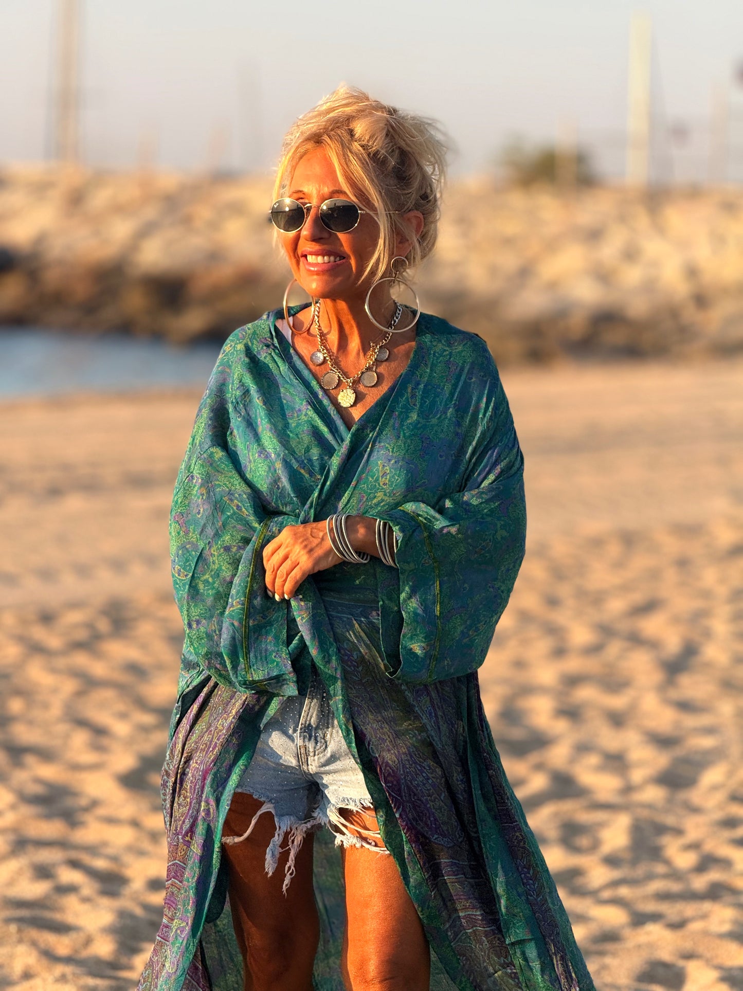 KIMONO ESTAMPADO MANGA 3/4 CREPE DE SEDA MULTICOLOR